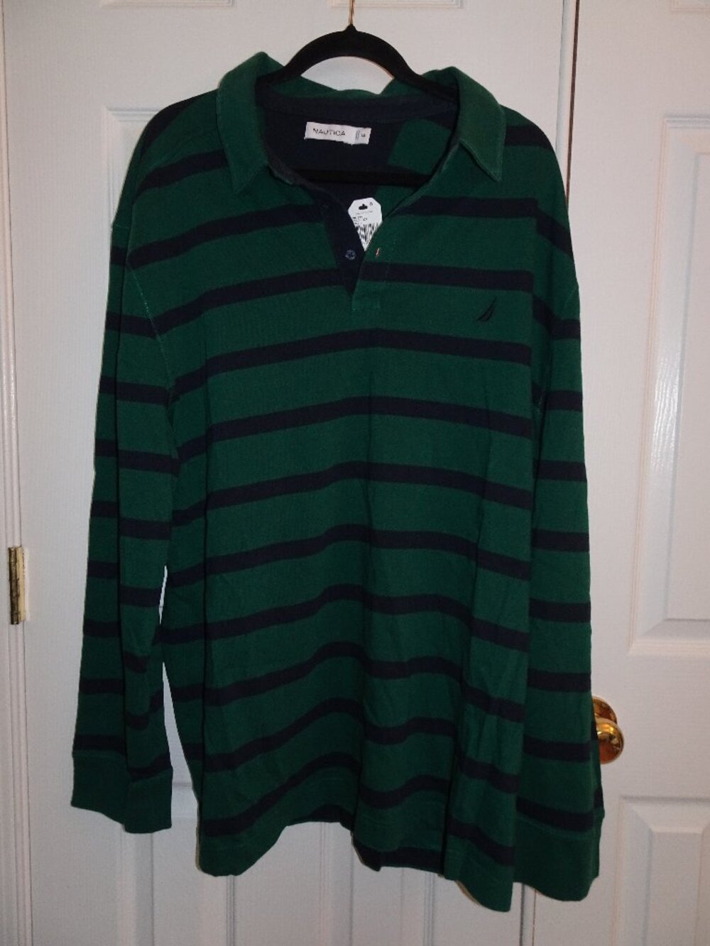 New Nautica Striped Blue Green Rugby Polo Shirt